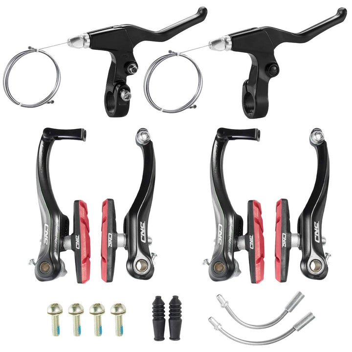 CNC Fahrrad V Bremse,Fahrrad V-Brake,Aluminium Fahrrad Bremsen Set 2 Paare/ Schwarz/Rot-Bar-70mm, 2