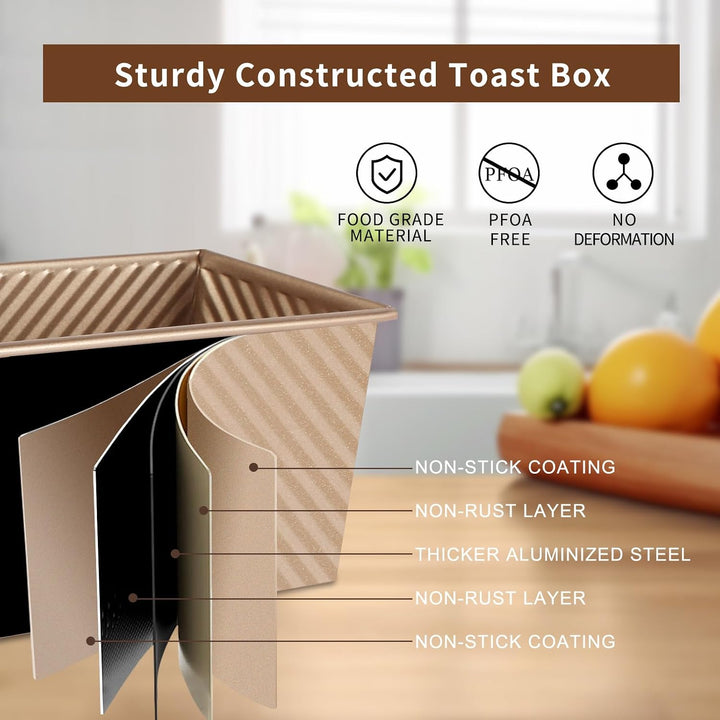 Toastbrot Backform mit Deckel, 1000g und 450g, 2Pcs, Antihaft Pullman Brotbackform, Wellbrotbackform