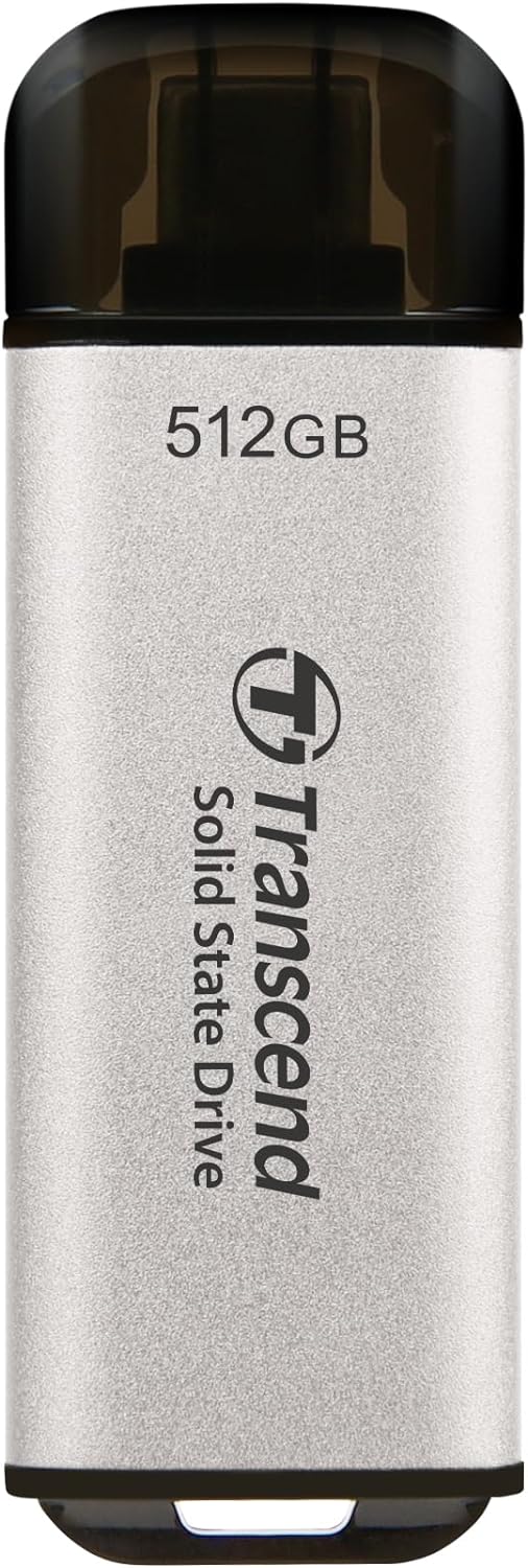 Transcend Portable SSD ESD300S 512GB USB Typ-C 10 Gbit/s PS4/PS5-kompatibel, Silber – TS512GESD300S