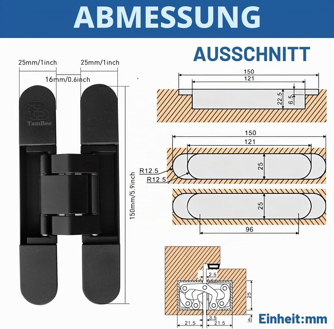 TamBee 15,2 cm Türscharniere versteckte Scharniere unsichtbare Scharniere Schwerlast Zinklegierung 1