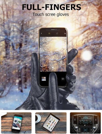 vislivin Vollhand Touchscreen-Handschuhe für Damen Leder Handschuhe Warmer Winter SMS Autofahren Han