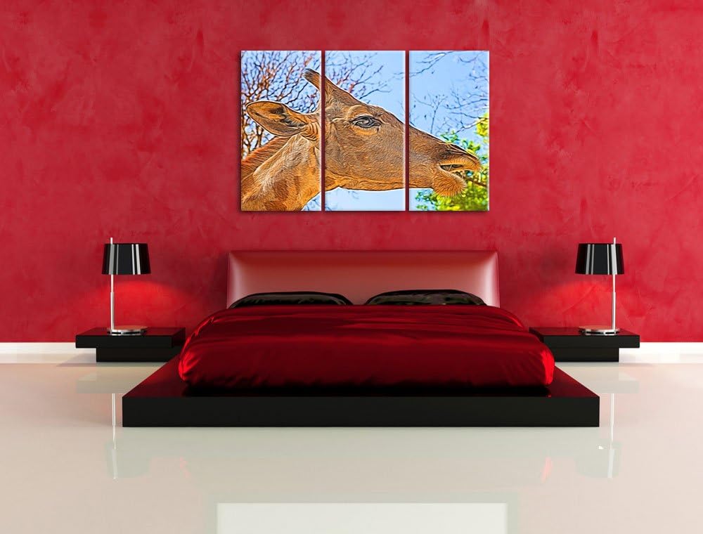anmutige Giraffe isst Spezial 3-Teiler Leinwandbild 120x80 Bild auf Leinwand, XXL riesige Bilder fer