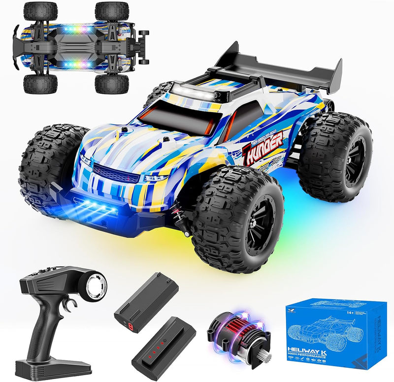 EVARY Ferngesteuertes Auto 1:16 Bürstenloser Motor 60+ km/h, 4WD RC Monstertruck mit Farbiges Licht,