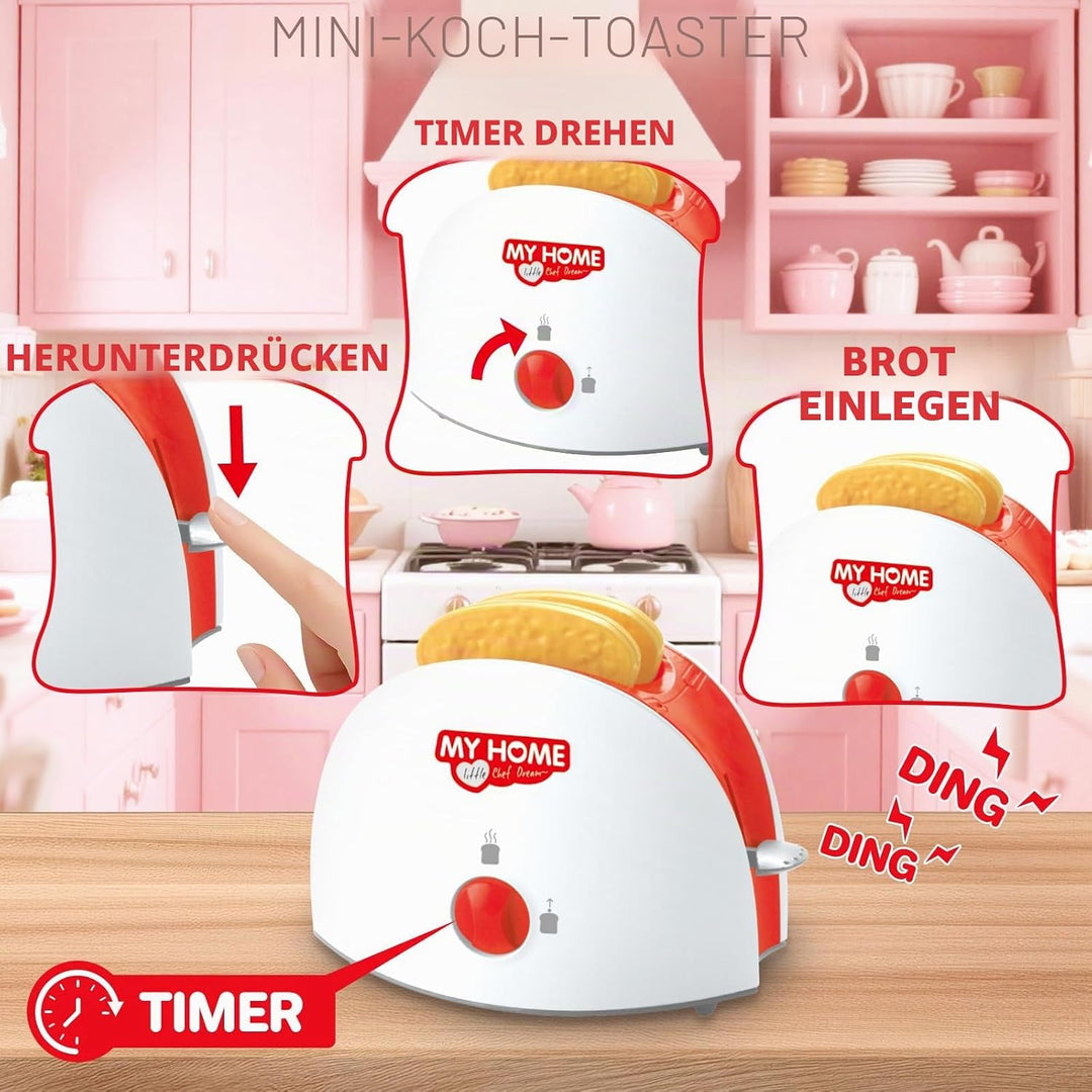 deAO Küchen-Set mit Mixer, Standmixer, Toaster und anderem Küchenzubehör, Spielküche Spielset für Ki