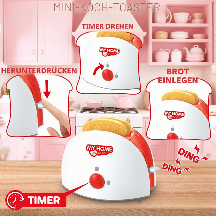 deAO Küchen-Set mit Mixer, Standmixer, Toaster und anderem Küchenzubehör, Spielküche Spielset für Ki