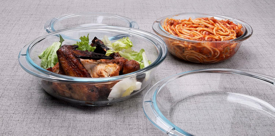 HUSANMP Rund Auflaufform aus Gehärtetem Glas Set, Glas Backform mit Deckel für Backofen, Gefrierschr
