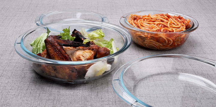 HUSANMP Rund Auflaufform aus Gehärtetem Glas Set, Glas Backform mit Deckel für Backofen, Gefrierschr