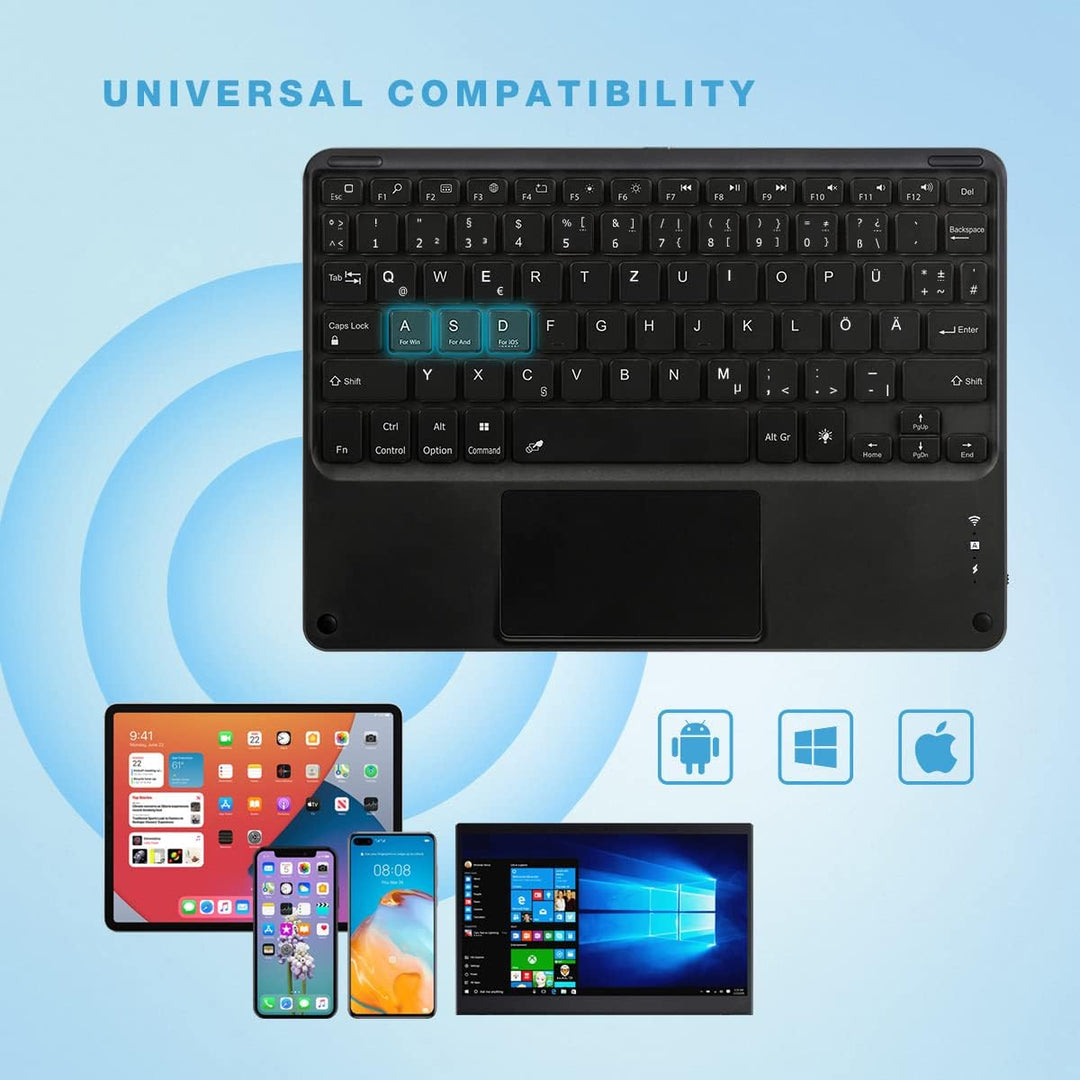 Tastatur Bluetooth Tablet mit Touchpad Beleuchtete wiederaufladbare QWERTZ Tastatur Kabellose Tastat