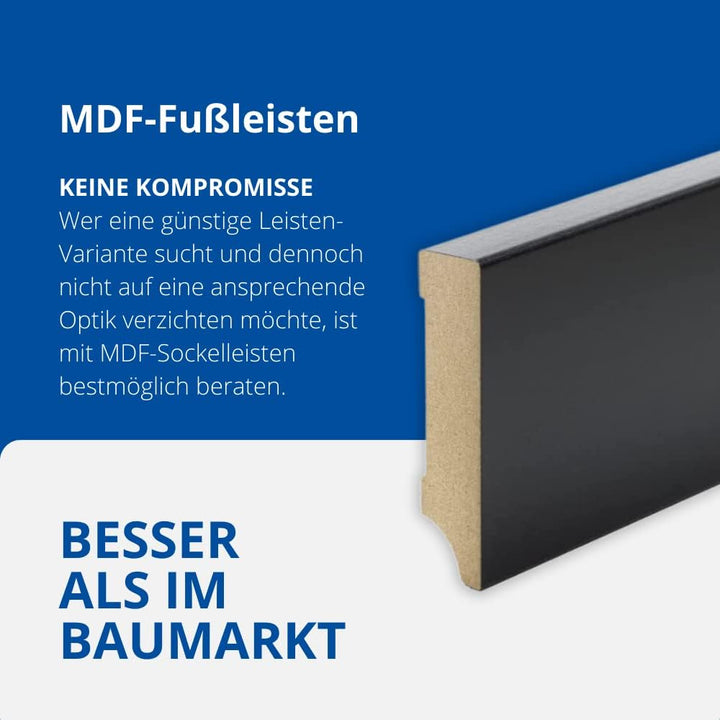REESE Sockelleisten Schwarz | Weimarer Profil | MDF Folie | 80mm Höhe | 20 Stück / 46 lfm 80mm 20 St