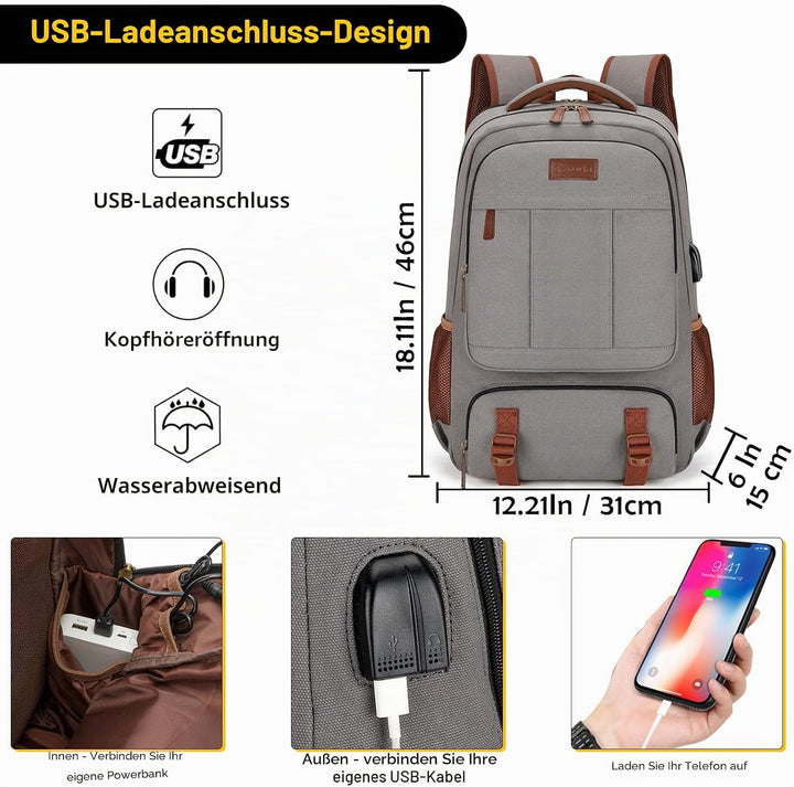 Tzowla Canvas Laptop Rucksack aus Segeltuch,Reise Backpack Tasche Herren und Damen,Arbeit Reiserucks