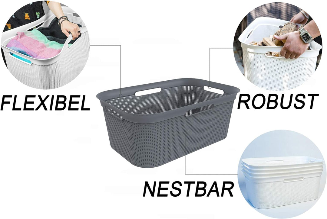 Rotho Brisen 4er-Set Wäschekorb 40l, Kunststoff (PP) BPA-frei , anthrazit,