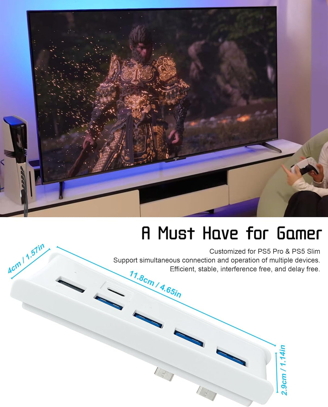 Joso 6 Port USB Hub für PS5 Pro/Slim, USB High-Speed Expansion Hub Ladegerät Splitter Kompatibel mit