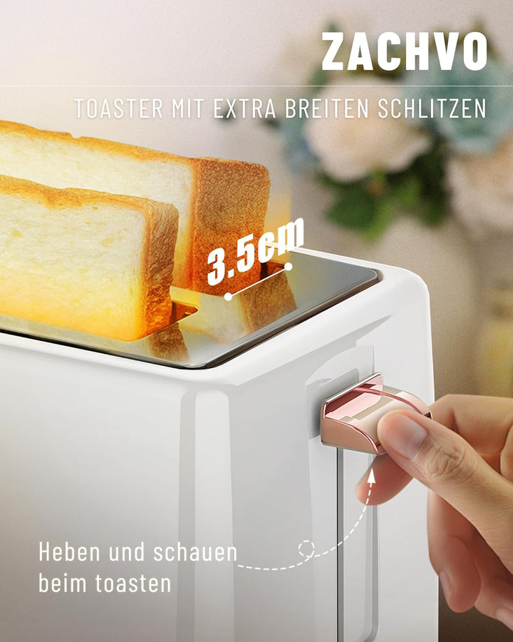 Toaster 2 Scheiben, ZACHVO Toaster mit Brötchenaufsatz, 6 Bräunungsstufe, 850W Herausnehmbare Krümel