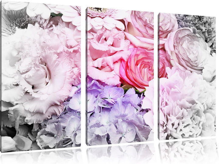 Pixxprint prachtvoller Blumenstrauss als Leinwandbild/Grösse: 3Teilig / Wandbild/Kunstdruck/fertig b