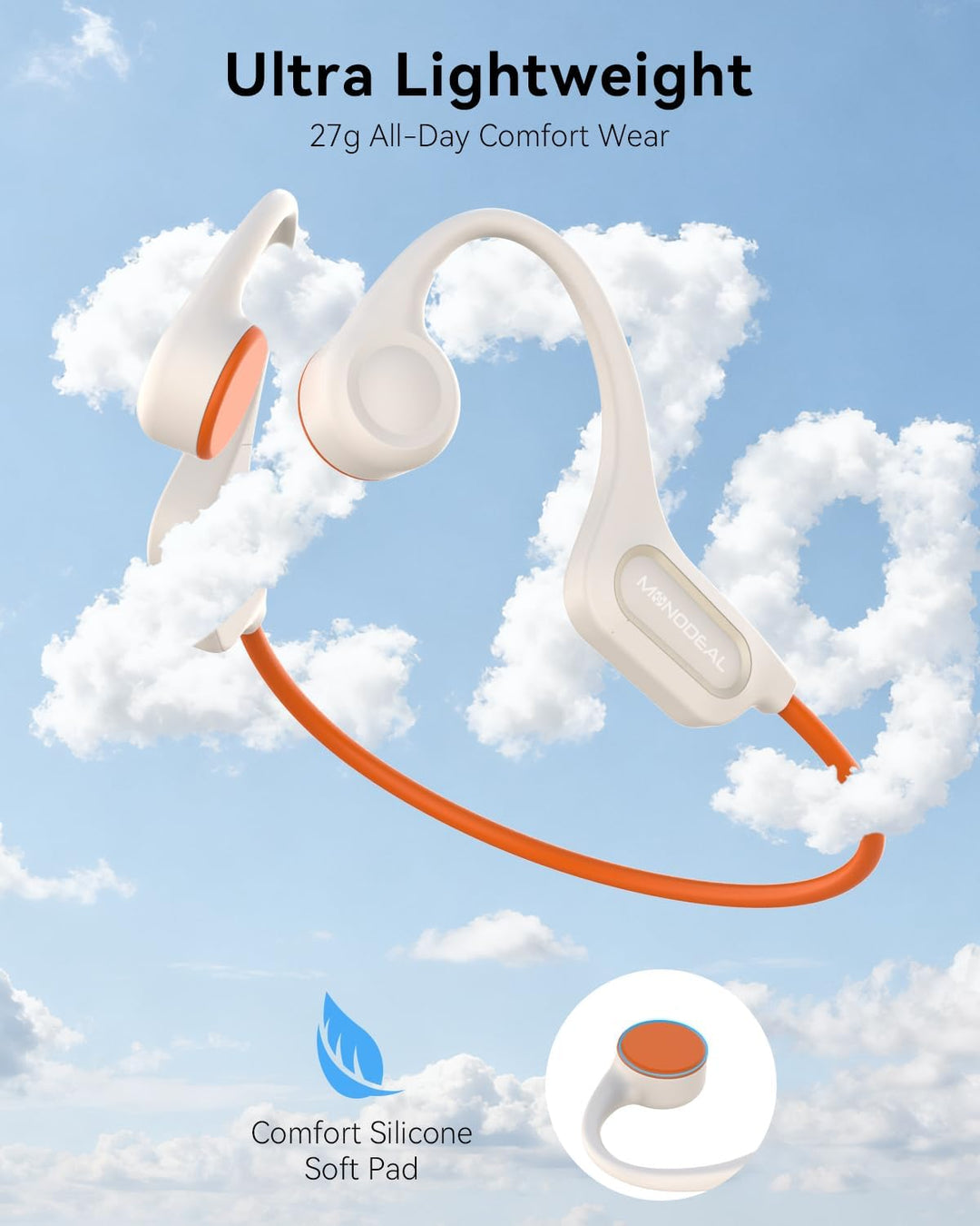 MONODEAL Knochenschall Kopfhörer Bluetooth 5.3 Open-Ear Kopfhörer, Typ-C Ladeanschluss, IPX6 wasserd