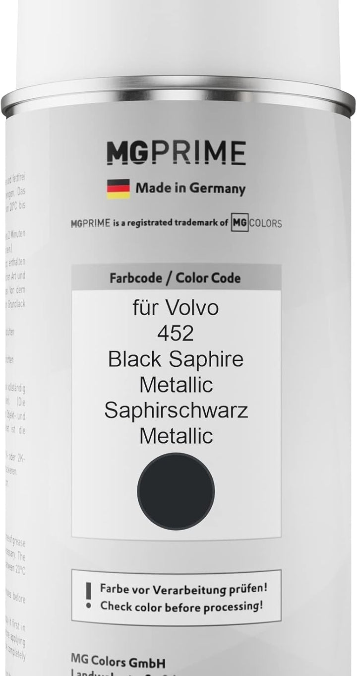 MG PRIME Autolack 2K Spraydosen Set für Volvo 452 Black Saphire Metallic/Saphirschwarz Metallic Basi