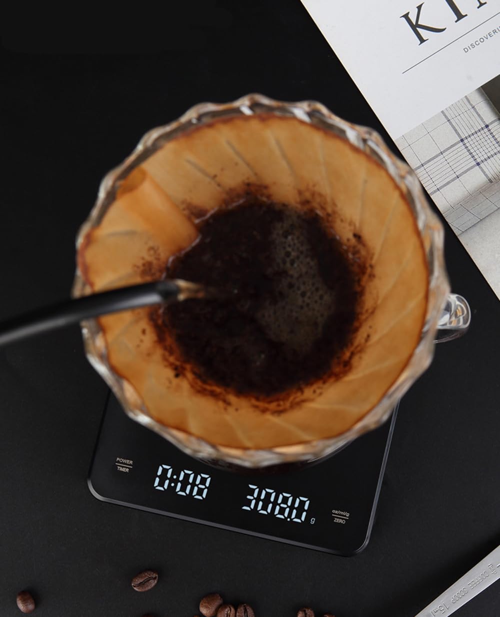 Lancoon Kaffeewaage mit Timer 3kg/0,1g Kleine Kaffeewaage mit Schwerkraftmessgerät Wiederaufladbar K