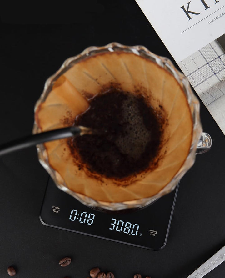 Lancoon Kaffeewaage mit Timer 3kg/0,1g Kleine Kaffeewaage mit Schwerkraftmessgerät Wiederaufladbar K
