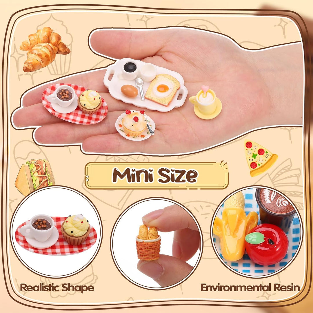 Kaisibum 50 Stücke Miniatur Essen und Trinken, Miniatur Deko Harz Puppenhaus Zubehör Miniatur Lebens