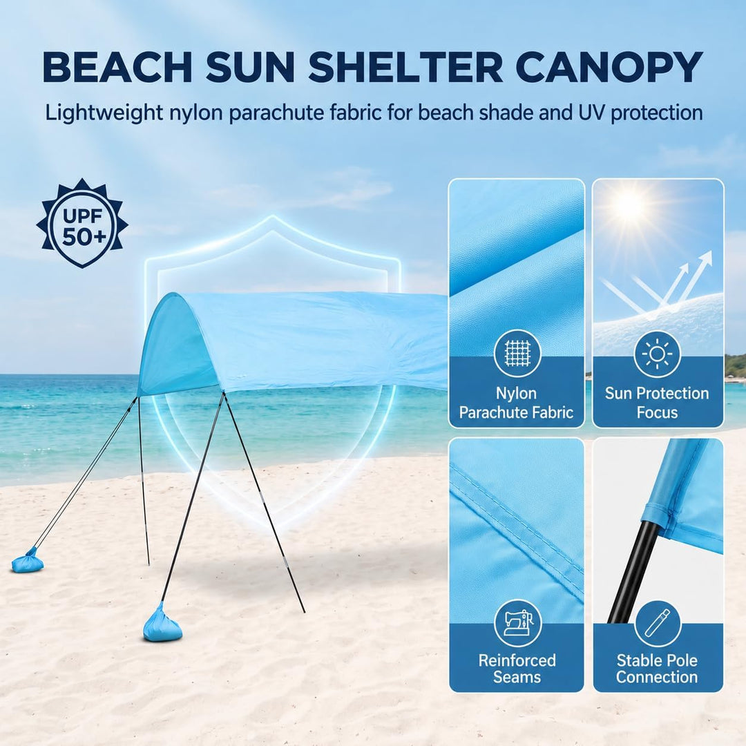 3 m x 3 m Strand Sonnenschutz, leichtes Strandzelt Sonnensegel mit vormontierten Sandsäcken &amp; Abspan