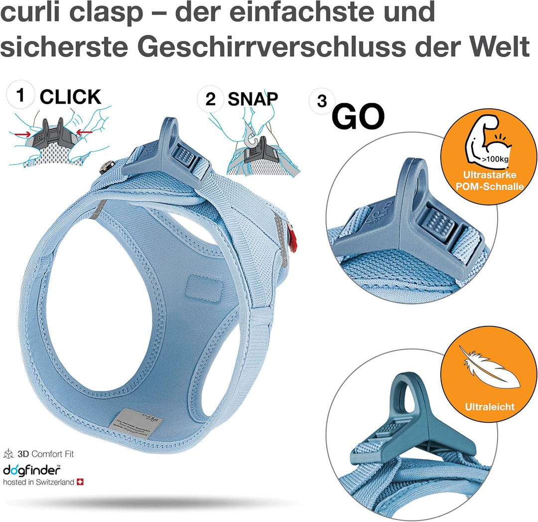 Vest Harness curli Clasp Air-Mesh Skyblue L, Einfarbig