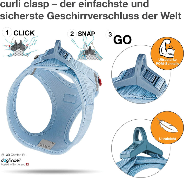 Vest Harness curli Clasp Air-Mesh Skyblue L, Einfarbig