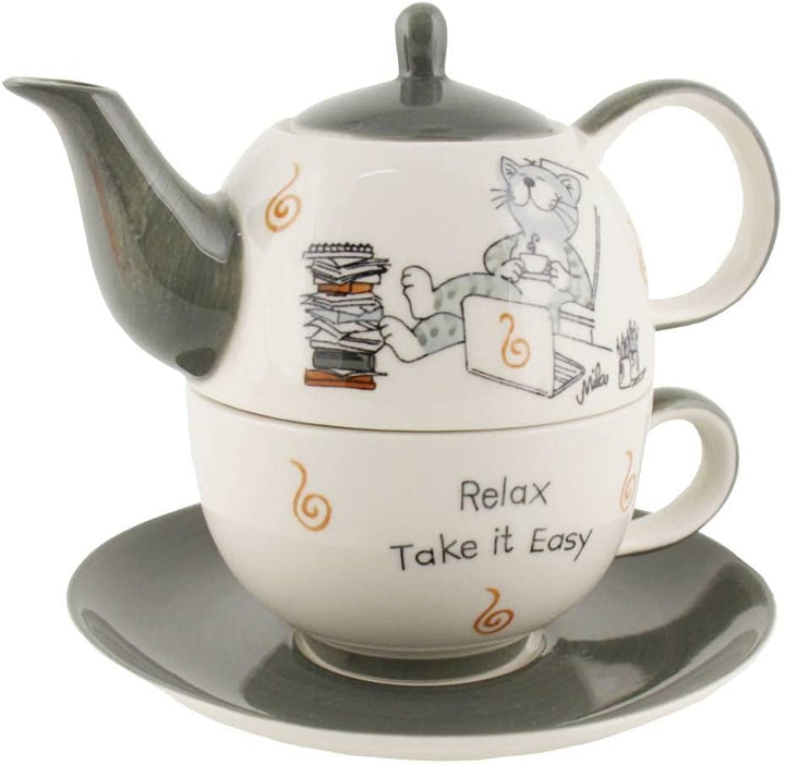 Mila Keramik Tee-Set-Tea for One Oommh Katze Relax - take it Easy Home-Office | MI-992271| 404530300