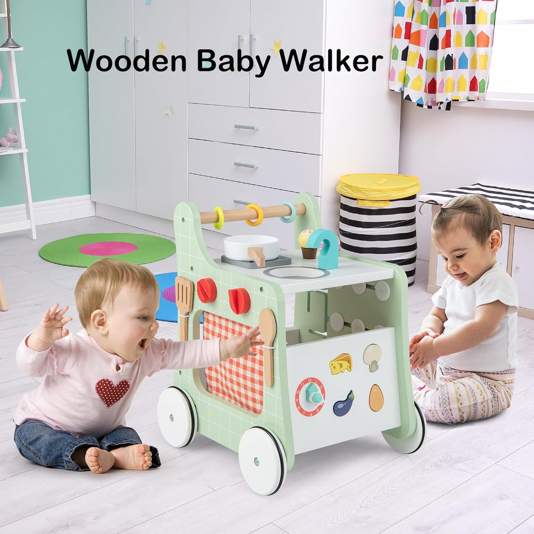LIFEZEAL Lauflernwagen für Kinder ab 1 Jahren, Lauflernhilfe aus Holz, Baby Walker mit Spielküche &amp;