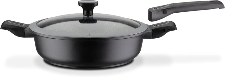 GSW 167833 Schmorpfanne Easy Click 28cm mit Glasdeckel 5-tlg. und abnehmbaren Griffen, Aluminium, Ku