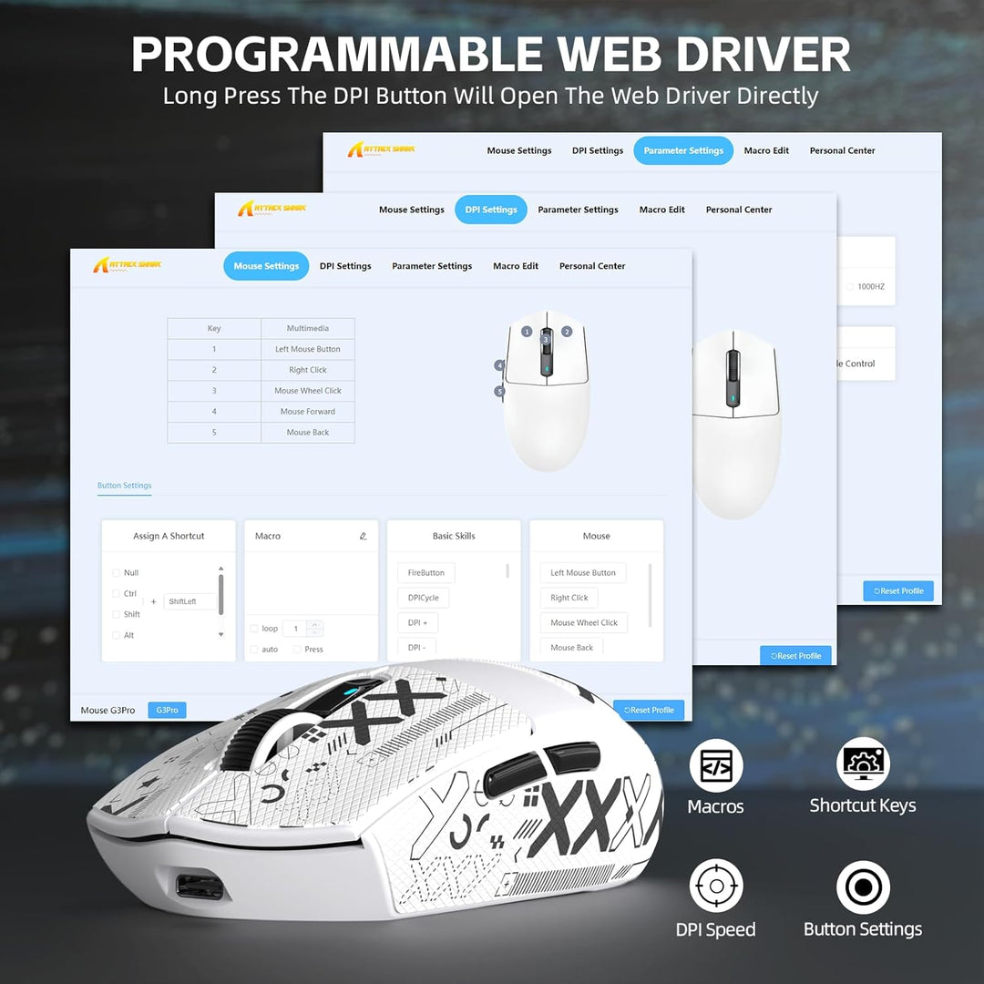 ATTACK SHARK G3PRO Kabellose Gaming-Maus mit Magnetischer Ladestation, PixArt PAW3311-Sensor, Bis zu