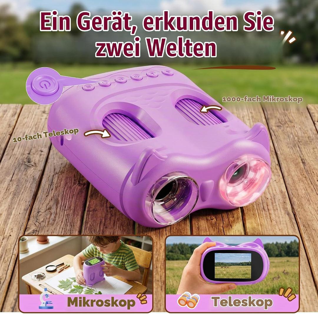 1000X Digital Mikroskop für Kinder Pocket: 2-in-1 Lupe &amp; 10X Teleskop - Geschenk für Jungen Mädchen