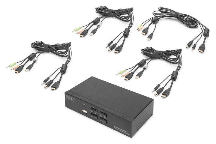 DIGITUS KVM-Switch HDMI – 4-Port Single-Display – 4 PC 1 Monitor – 1x Maus, Tastatur & Audio für 4 C