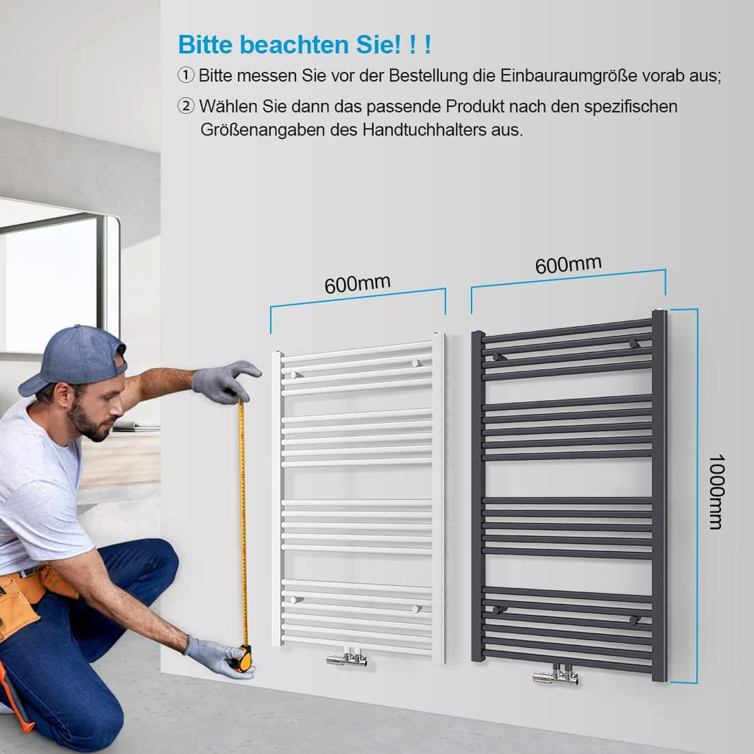 Heilmetz® Handtuchtrockner 60 x 100 cm Badheizkörper Mittelanschluss Heizkörper Bad Handtuchwärmer H
