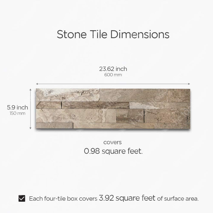 Tic Tac Tiles 60 x 15cm, 4 stück Naturstein Steinwand Geprägt 3D Wandpaneele Selbstklebend Premium S