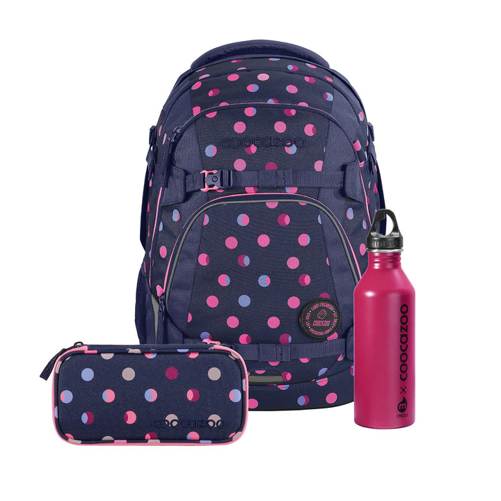 Coocazoo Schulrucksack-Set Mate „Reflective Moons“ 3-teilig, lila, ergonomischer 30L Tornister, mit