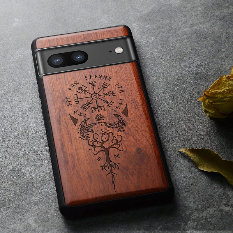 Carveit Holz Handyhülle für Google Pixel 7a Cover [Einzigartiges Design Case] Stossstange hülle Komp