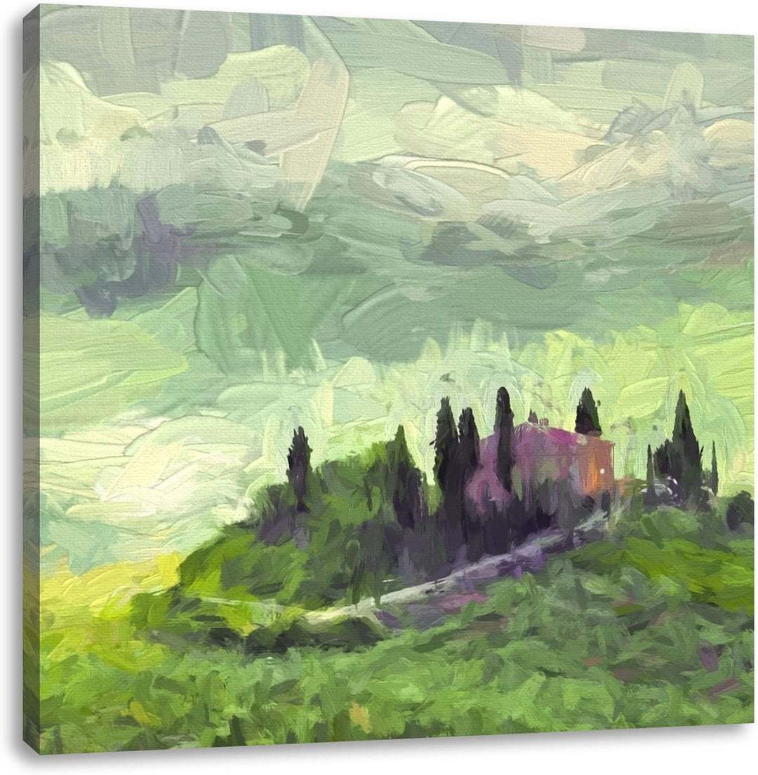 schöne Toskana Landschaft, Format: 70x70 auf Leinwand, XXL riesige Bilder fertig gerahmt mit Keilrah