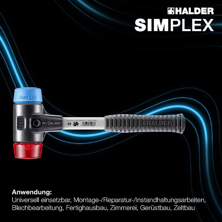 SIMPLEX-Schonhammer, TPE-soft/Plastik; mit verstärktem Tempergussgehäuse und Fiberglasstiel | D=50 m