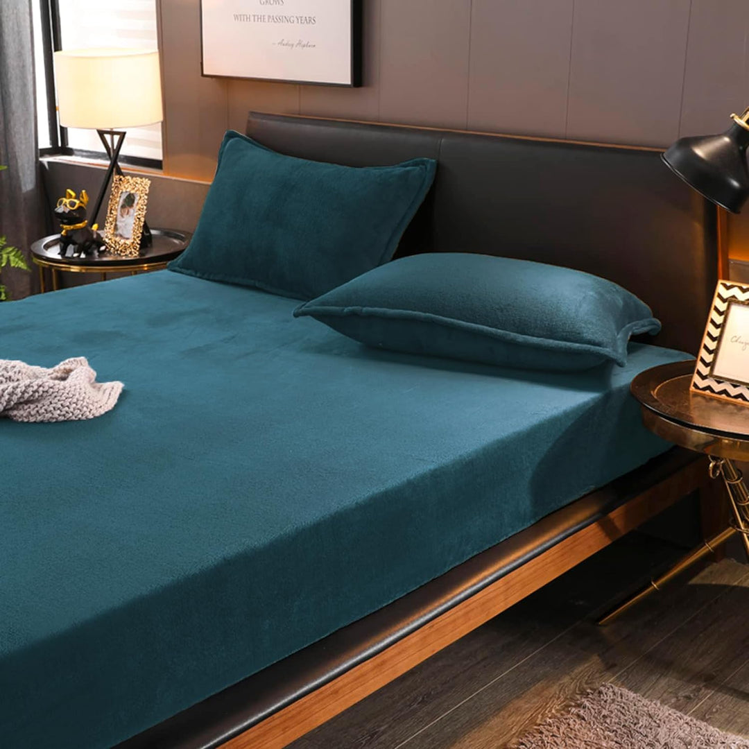 Boqingzhu Flauschige Plüsch Spannbettlaken 200x200cm Petrol Blau Fleece Flanell Cashmere Touch Spann