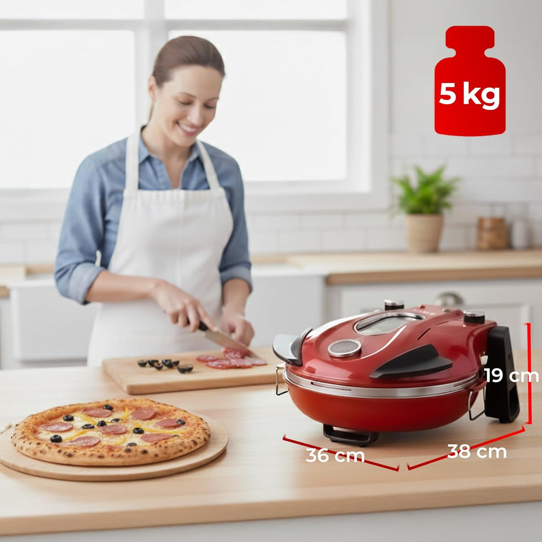 KLAMER Pizzaofen elektrisch, Pizza Ofen mit ⌀ 31cm, 1200W, 400°C, abnehmbarer Keramik Pizzastein, 5