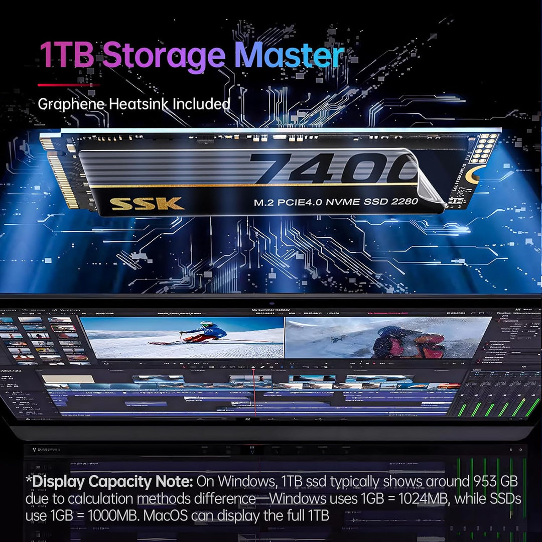 SSK M.2 NVMe SSD 1 TB PCIe Gen 4.0 x 4 M.2 SSD bis zu 7400 MB/s, Interne SSD für Gaming und Programm