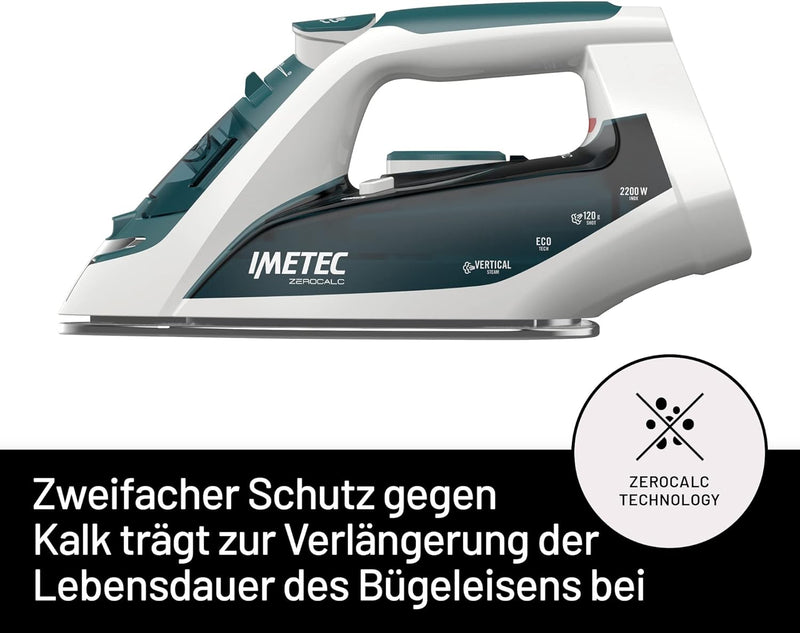 Imetec Dampfbügeleisen ZeroCalc Z1 2500 mit Anticalcare-Technologie, Multi-Loch-Edelstahlplatte mit