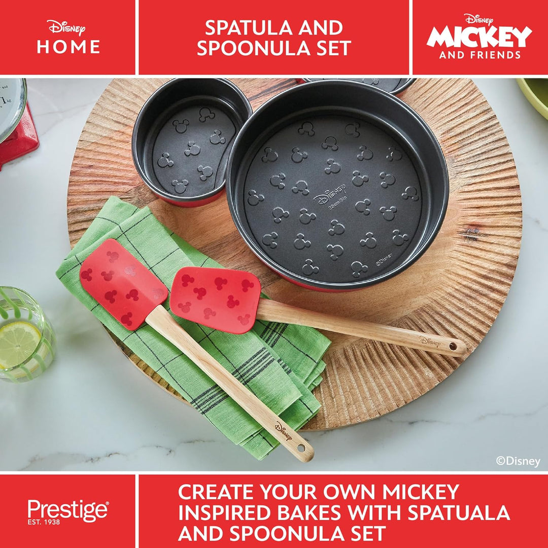Prestige New Disney Bake with Mickey Mouse Set aus 2 Silikonspateln mit Holzgriffen, Löffelspatel un
