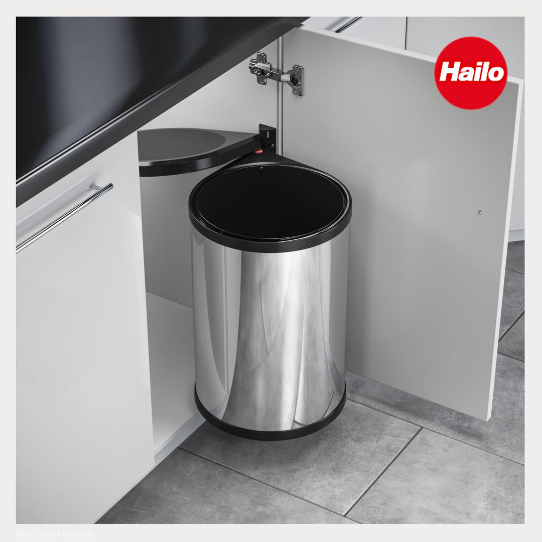 Hailo Abfallsammler 3520001 MO Mono 20 Liter Edelstahl poliert | Schwenkbarer Einbaumülleimer | Auto