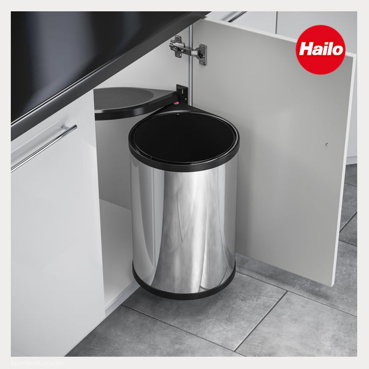 Hailo Abfallsammler 3520001 MO Mono 20 Liter Edelstahl poliert | Schwenkbarer Einbaumülleimer | Auto