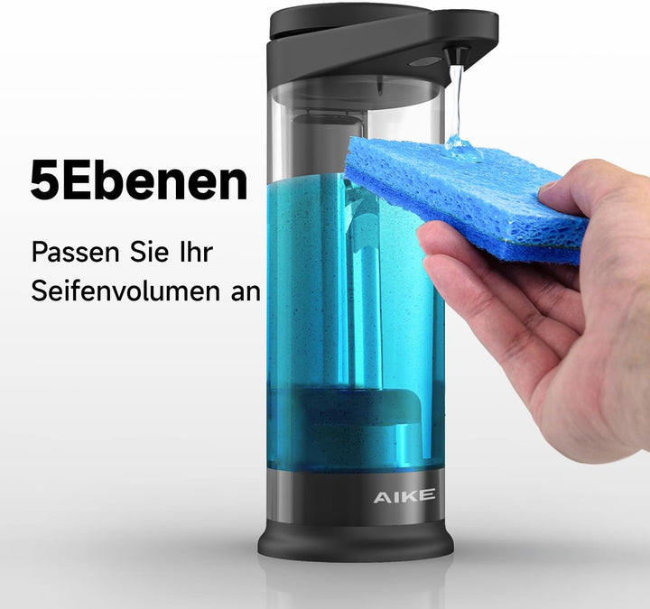 AIKE Automatischer Seifenspender mit Infrarotsensor 500ml, Schwarz Wandmontierter Automatischer Seif