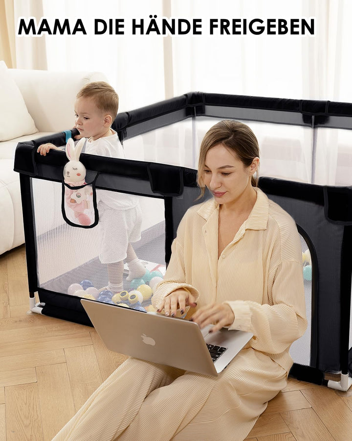 Laufstall Baby,Laufgitter Baby,Kinderzaun mit Atmungsaktivem Netz,Tragbarer Laufstall für Drinnen un