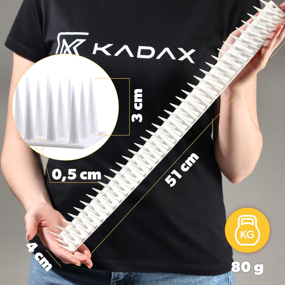 KADAX 12er Set Vogelabwehr Spikes, Kunststoff, 51x4x3,5 cm, 3-reihig, für Tauben, Katzen, Marder, Za