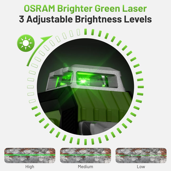 Huepar 4D 16-Linien-Laser, selbstnivellierendes Laserwerkzeug mit grünem Strahl, LCD-Bildschirm und