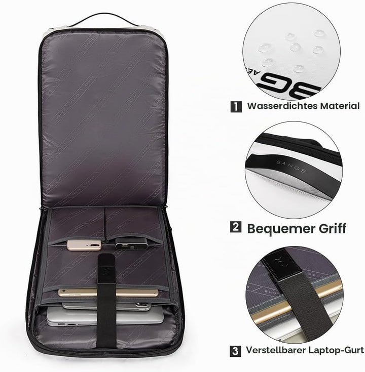 BANGE Business-Smart-Rucksack, wasserdicht, 39,6 cm (15,6 Zoll), Laptop-Rucksack mit USB-Ladeanschlu